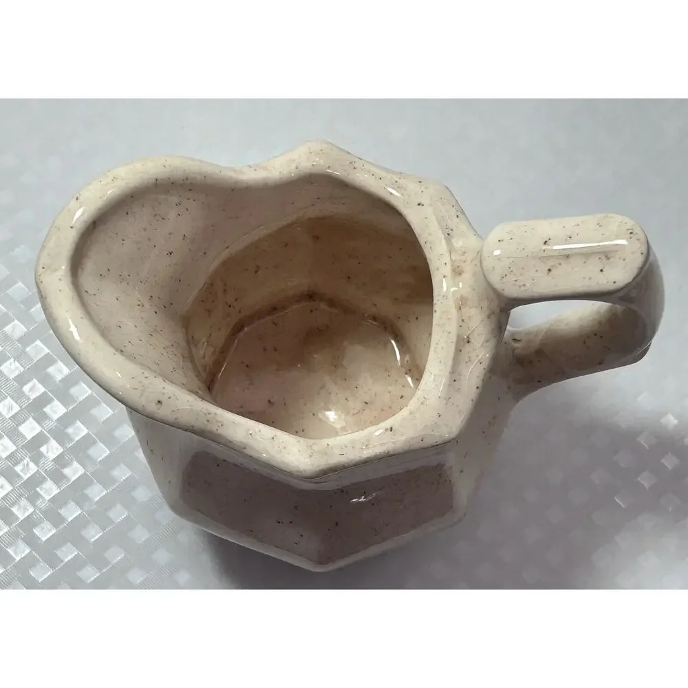 6” Beige W/‎ Brown Speckles 1983 Handmade Pottery Pitcher Vase READ